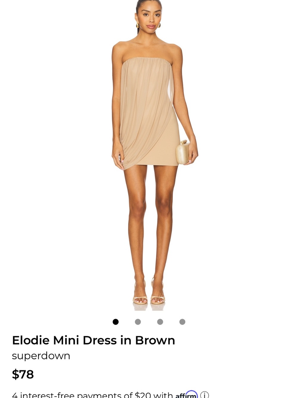 superdown Strapless Draped Mini Dress in Beige-Tan